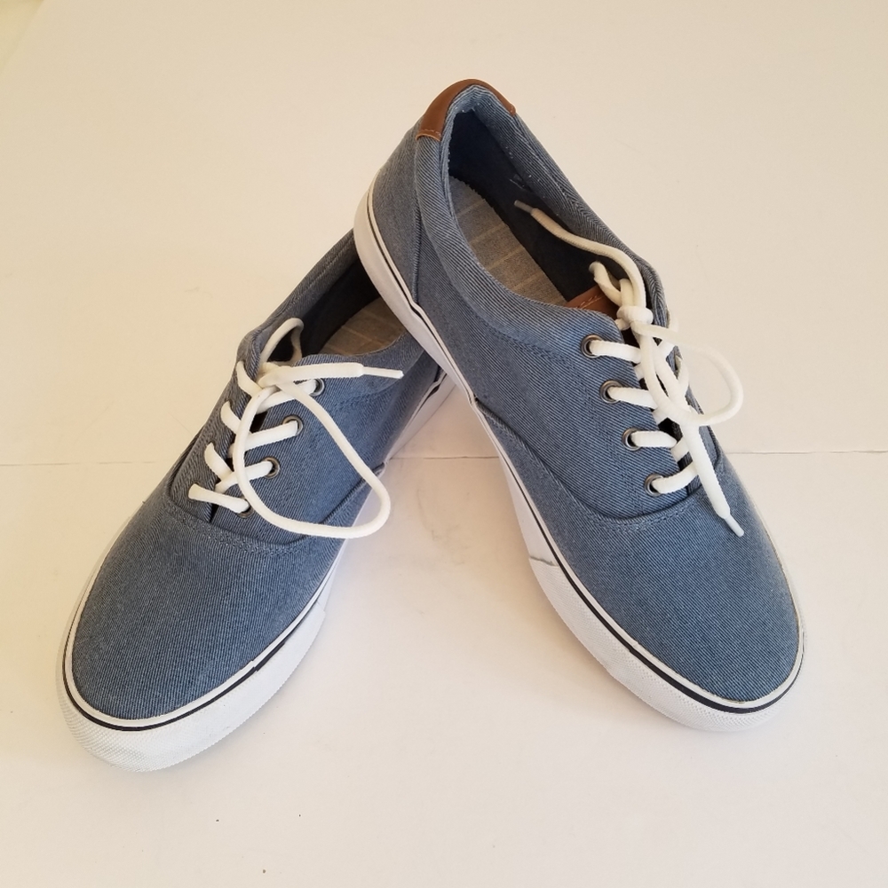 Crevo Men's Casual Lace up Plimsols Canvas Shoes Sneakers Blue Size 8.5